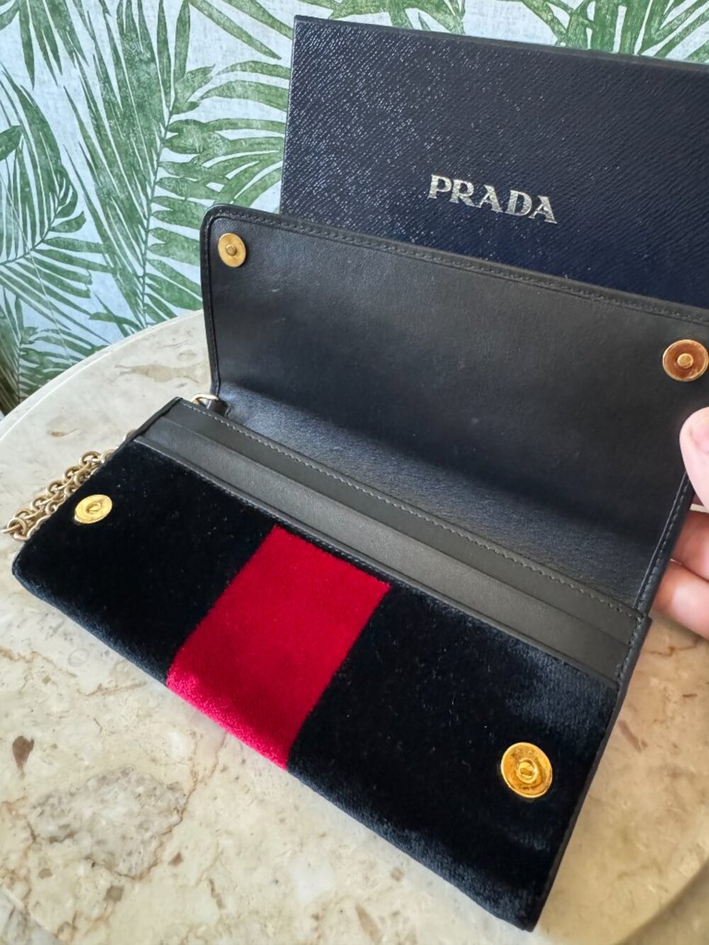 Prada Velluto Ricamo Velvet Embroidered Chain Wallet Clutch – Nero - Picture 5 of 12